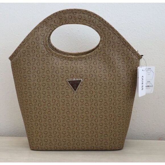 Guess V7200081 Mocha Brwn Logo Print Junction Travel Insulated Cutout Lunch Tote - Picture 1 of 8